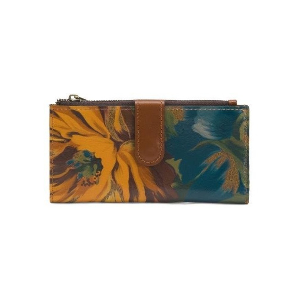 Patricia Nash Nazari Bifold Wallet Leather Marigold Harvest Floral Zip Closure